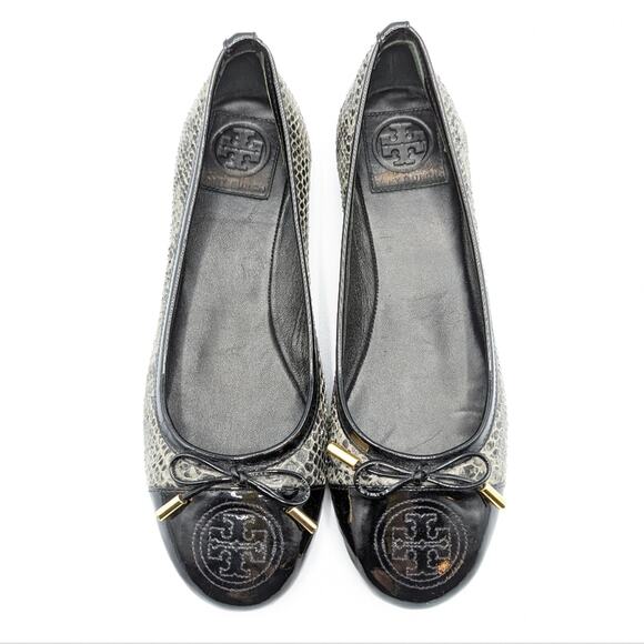 Tory Burch Snake Print Cap Toe Logo Ballet Flats Size 7 - Picture 1 of 9